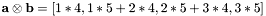 $ \mathbf{a}\otimes \mathbf{b}=[1*4,1*5+2*4,2*5+3*4,3*5]$